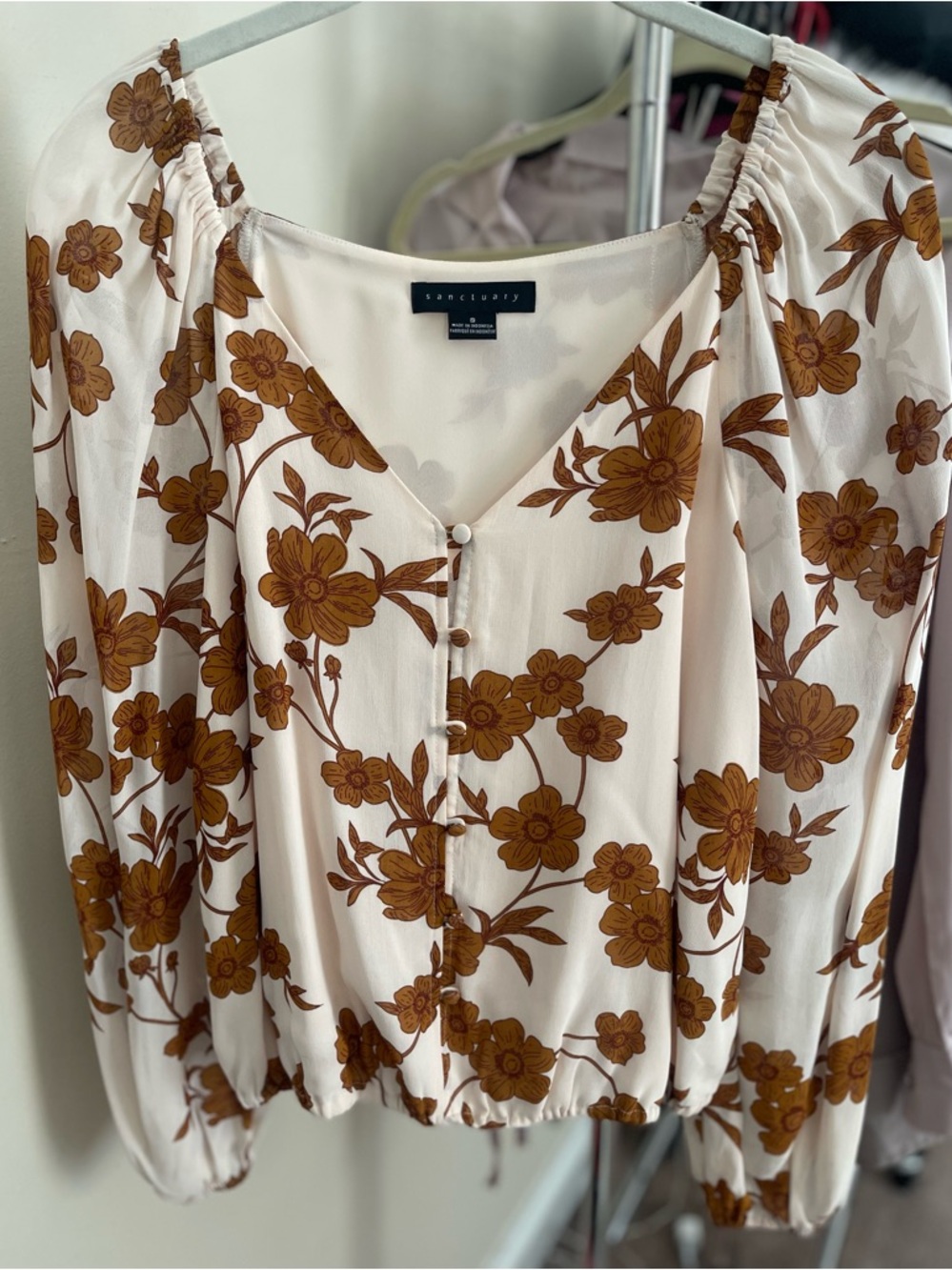 Sanctuary Cream Floral Button Front Blouse